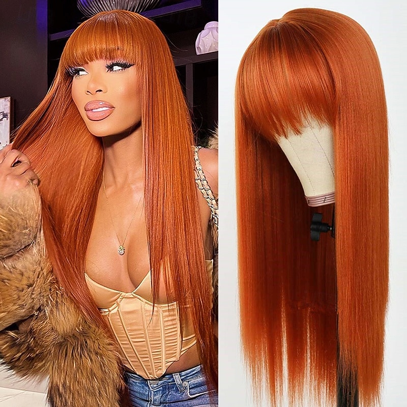 Ginger# Human hair wig Full mechanism wig Orange straight hair wig For Black Women