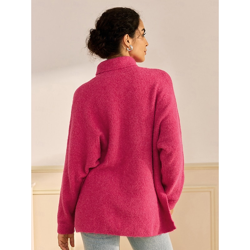 Turtleneck Ribbed Knit Wool Blend Drop Shoulder Batwing Sleeve Pullover Sweater2