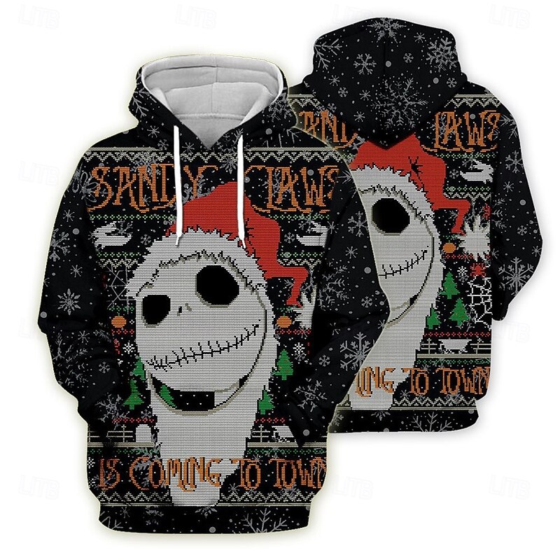 Nightmare Jack Skellington Funny Christmas Hoodie 3D Christmas Front Pocket Graphic For Couple's Men's Women's Adults' Christmas Carnival 3D Print Party Festival