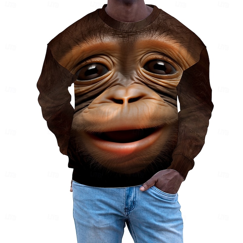 Men's Graphic Orangutan Sweatshirts Golf Pullover Sweatshirt Long Sleeve Sweatshirt Hooded Vacation Cool Daily Print Vacation Sports Outdoor Going out Printing Winter Spring &  Fall3