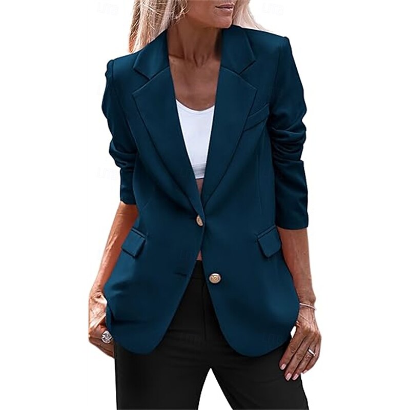 Women's Blazer Button Solid Color Casual / Daily Simple Regular Fit Outerwear Long Sleeve Winter Black S 7