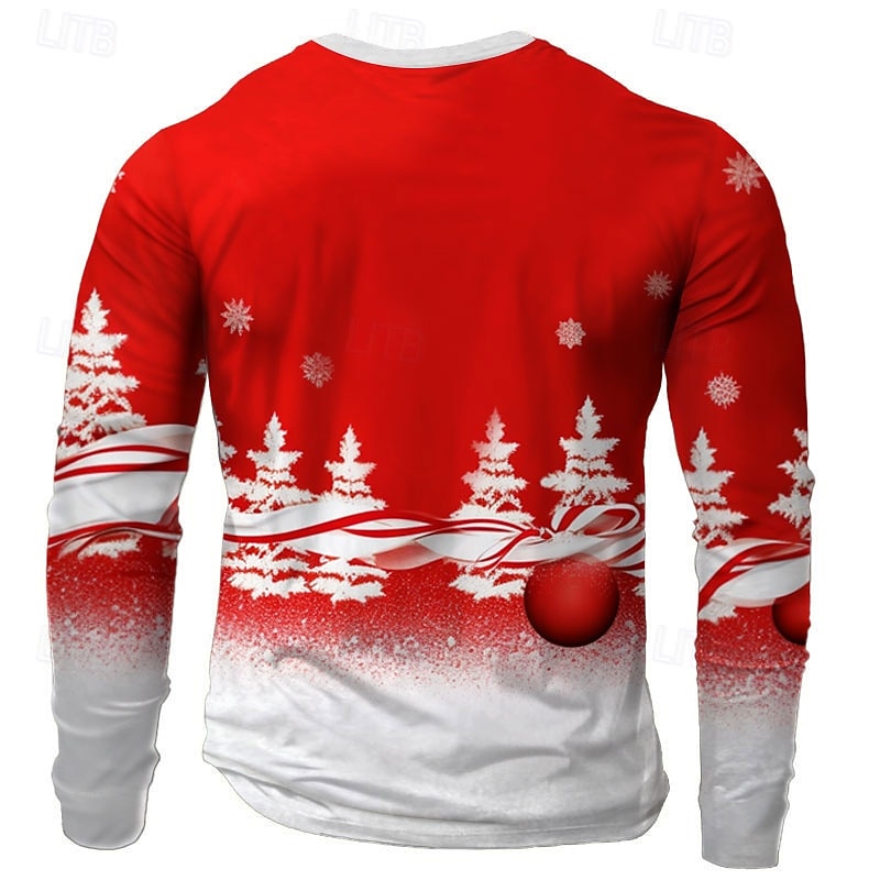 Christmas Men's Snowflake Bow tie T Shirt Long Sleeve T shirt 3D Print Crew Neck Shirt Fashion Designer Party Casual Holiday Red Summer Spring Fall Clothing Apparel S M L XL XXL XXXL2