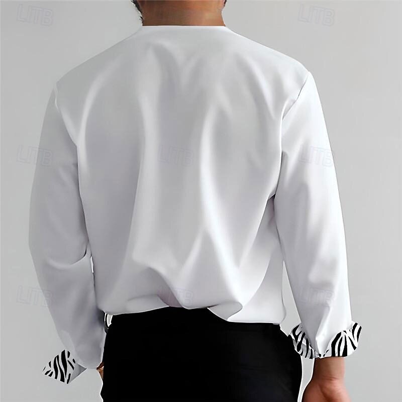 Men's Dress Shirt Tunic Shirts Leopard Print Casual Daily Black White Beige Long Sleeve Stand Collar Spring Fall Clothing Apparel2