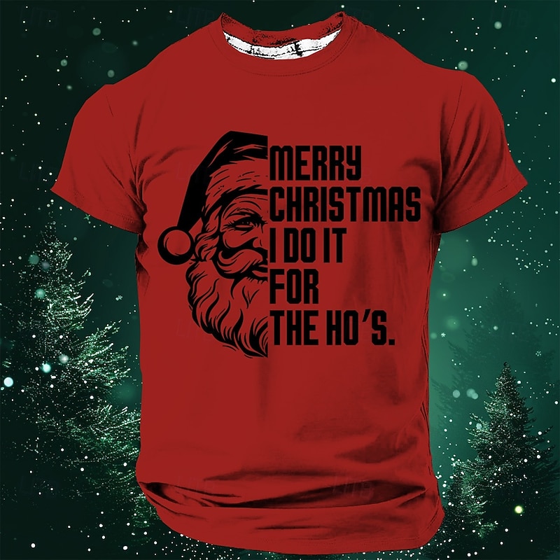 Christmas Men's Santa Claus T Shirt Short Sleeve T shirt 3D Print Crew Neck Shirt Retro Vintage Casual Street Style Christmas Sports Outdoor Holiday White Red Blue Spring & Summer Clothing Apparel S