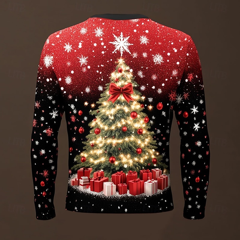 Christmas Men's Tree Snowflake Bow tie T Shirt Long Sleeve T shirt 3D Print Crew Neck Shirt Fashion Designer Party Casual Holiday Red Summer Spring Fall Clothing Apparel S M L XL XXL XXXL2