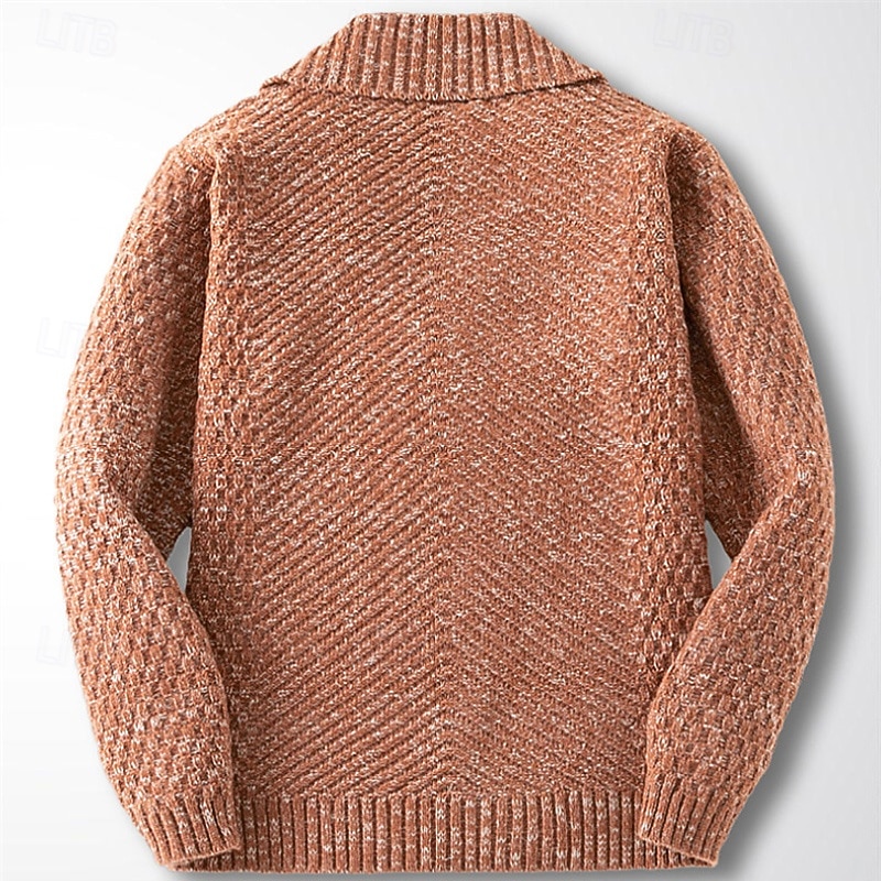 Men's Cardigan Sweater Cropped  Sweater Knit Sweater Ribbed Knit Regular Pocket Solid Color Shawl Collar Fashion Classic Daily Wear Date Clothing Apparel Fall & Winter Navy Blue Brown S M L3