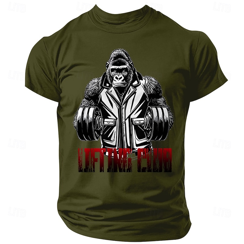 Men's T-Shirt with Gorilla Lifting Club Graphic - Short Sleeve Weightlifting Fitness Tee2
