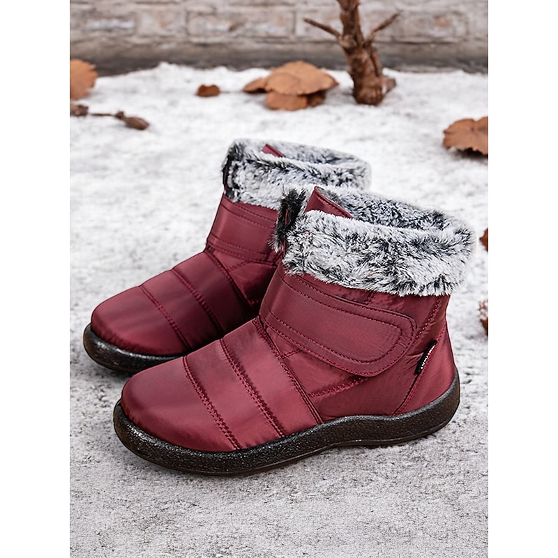 Women's Winter Waterproof Boots with Faux Fur Lining and Adjustable Velcro Strap - Warm and Comfortable Snow Boots