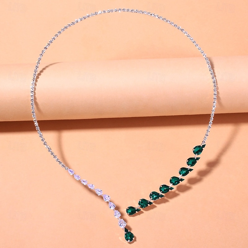 Emerald and Crystal Drop Necklace – Elegant Statement Jewelry for Weddings and Formal Events2