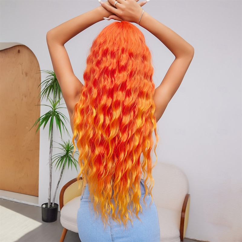 26 Inch Synthetic Wig Women's Wig Orange Long Wavy Hair Fashion Daily Party Cosplay2
