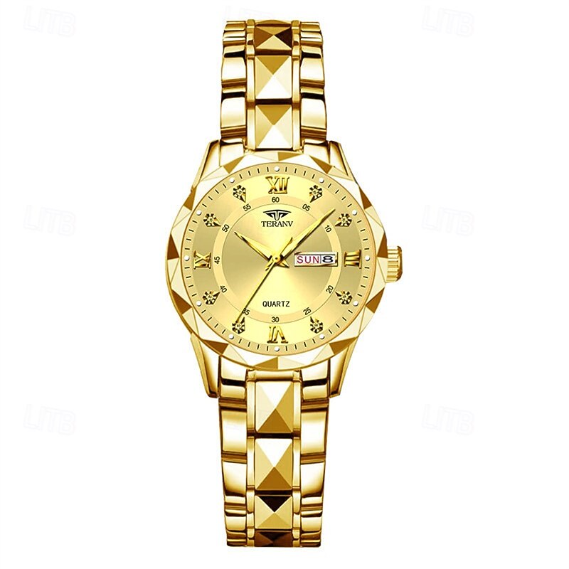 1pcs New Stainless Steel Band Fashion Trend Ladies Watch Luminous Calendar Week Display Simple Leisure Life Travel Quartz Watch Birthday Gift Holiday Gift Gift Ideal Choice Ladies Sports Watch3