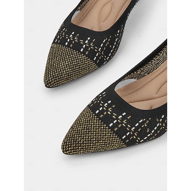 Women's Elegant Black Kitten Heels - Pointed Toe with Gold Thread Detailing, Comfortable and Stylish for Office and Evening Wear3