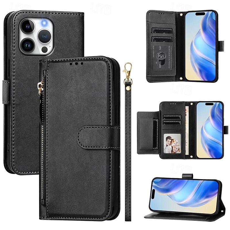 Phone Case For iPhone 17 Pro Max 17 Air 16 15 14 Pro Max Plus 13 12 11 Pro Max Mini Back Cover with Stand Holder Zipper Support Wireless Charging Retro TPU PU Leather2