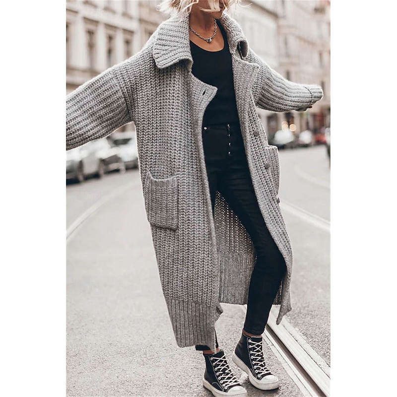 Women's Oversized Cardigan Chunky Cardigan Streetwear Daily Casual Solid Color Open Front Knitted Long Sleeve Long Tops Knit Work Black Gray Fall Winter2