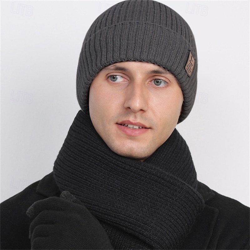 Men's Unisex Beanie Hat Winter Hats Beanies Skull Cap Knit Hat Black Dark Navy Polyester Knitted Cozy Daily Wear Going out Solid / Plain Color Warm2