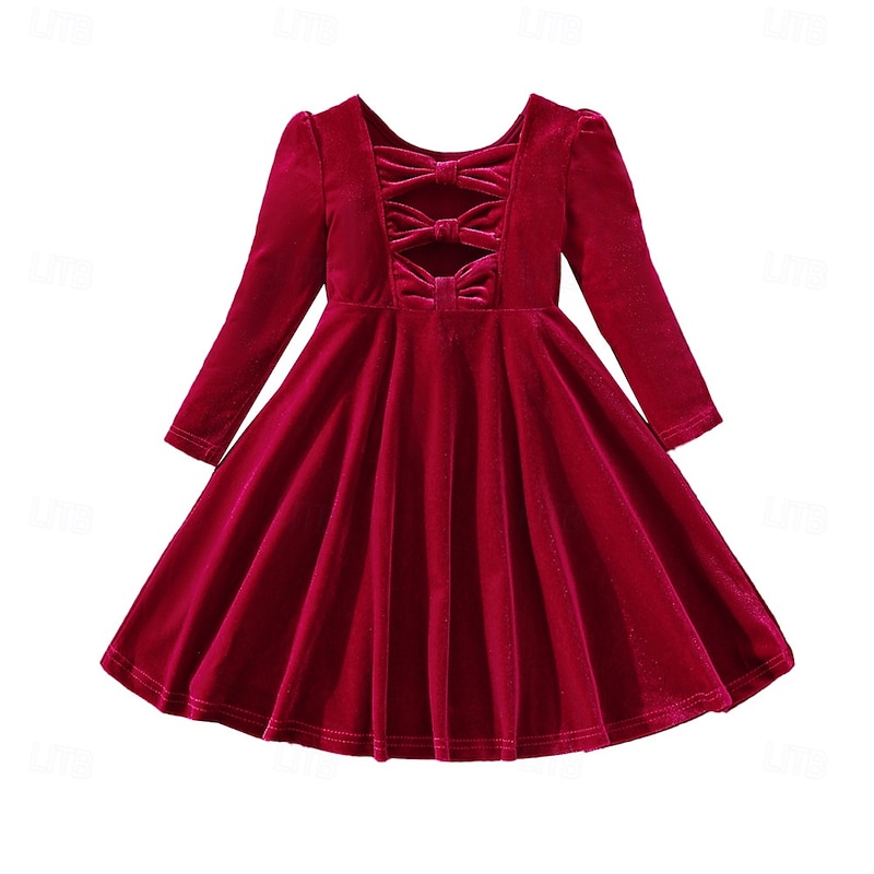 Kids Girls' Dress Ugly Long Sleeve Outdoor Party Backless Tie Knot Elegant Fashion Daily Polyester Knee-length Casual Dress Fall Winter 4 years+ Pink Red Purple3