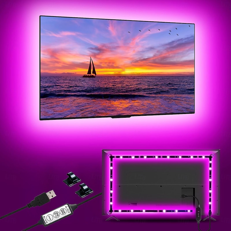 1set LED Light Strips RGB Tiktok Lights USB DC 5V 5050 RGB Mini 3Key Remote Flexible Light Waterproof IP65 1M TV Background Lighting Ribbon Tape