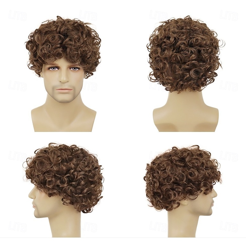 Synthetic Wig Curly With Bangs Wig Short Brown Synthetic Hair Women's Brown2