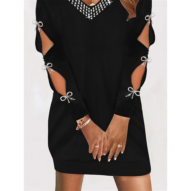 Women's Mini Dress Black Dress Sequin Dress Casual Dress Cocktail Dress Casual Sports & Outdoor Street Regular Fit Plain Long Sleeve V Neck Black Fall Winter3