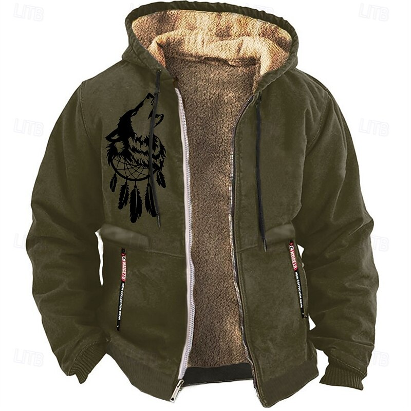 Men's Wolf Fleece Hoodies Long Sleeve Sweatshirts  Hooded Daily Hunting Fall Winter Black Blue Brown Clothing Apparel Designer Graphic Print S M L XL XXL XXXL3