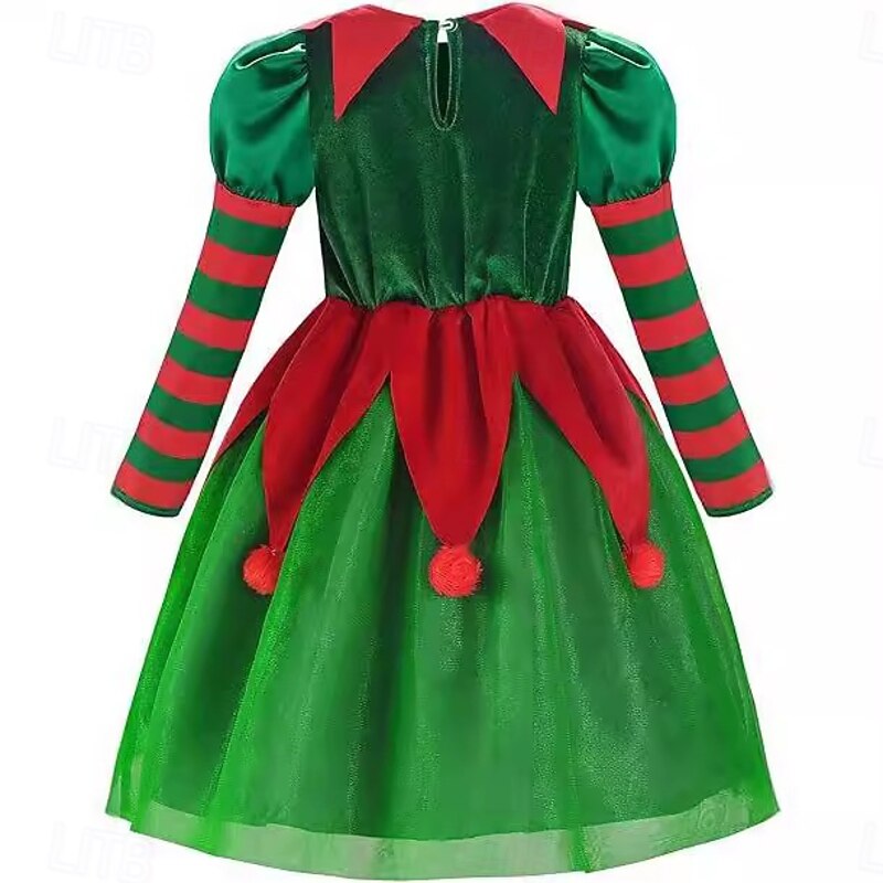 Elf Outfits Fancy Costume Christmas Costume Girls' Cosplay Costume Kid's Christmas New Year Christmas Eve Christmas Party Dress Socks Hat2