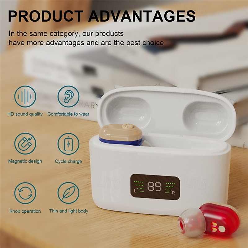 Hearing Aid With Led Charging Case Invisible Hearing Amplifiers Charging Hearing Aid Hearing Devices Hearing Loss Ompensation3