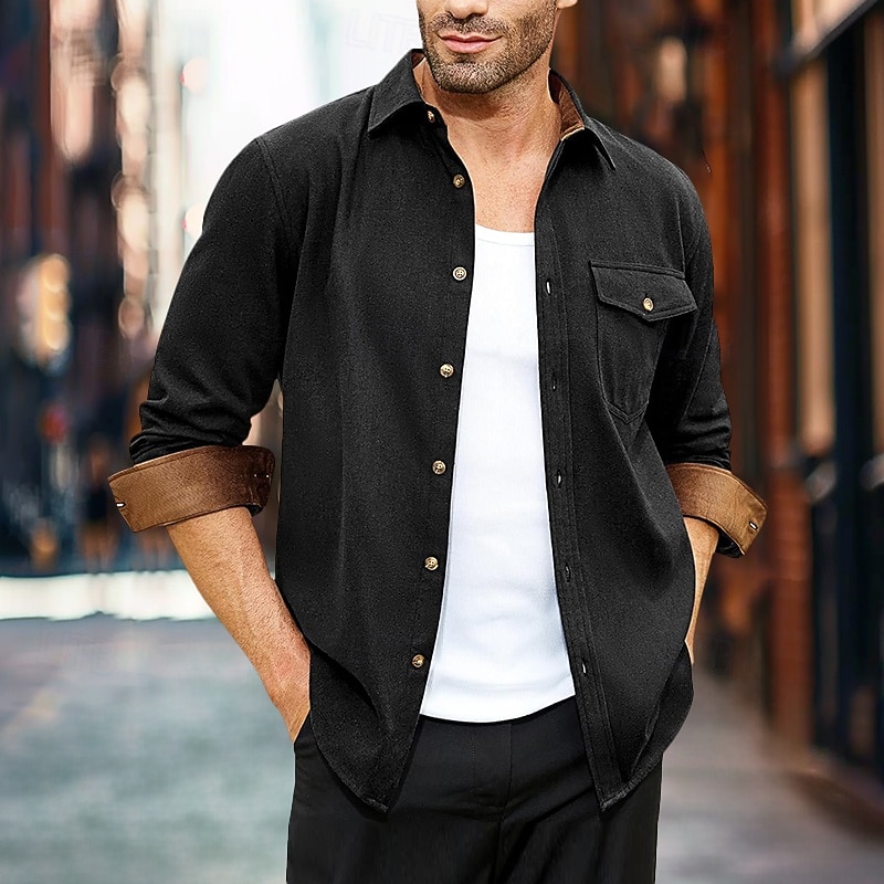 Men's Shirt Flannel Shirt Overshirt Plaid Outdoor Street Black Wine Green Dark Grey Long Sleeve Winter Spring &  Fall Clothing Apparel2