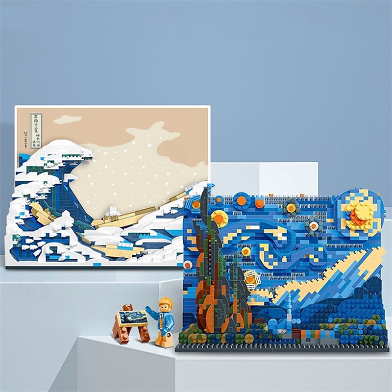 The Starry Night Building Kit - Micro Building Blocks Sets Mini Construction Model DIY Art Projects Home Decor Display Ideas Painting Set Christmas Gift for Adults