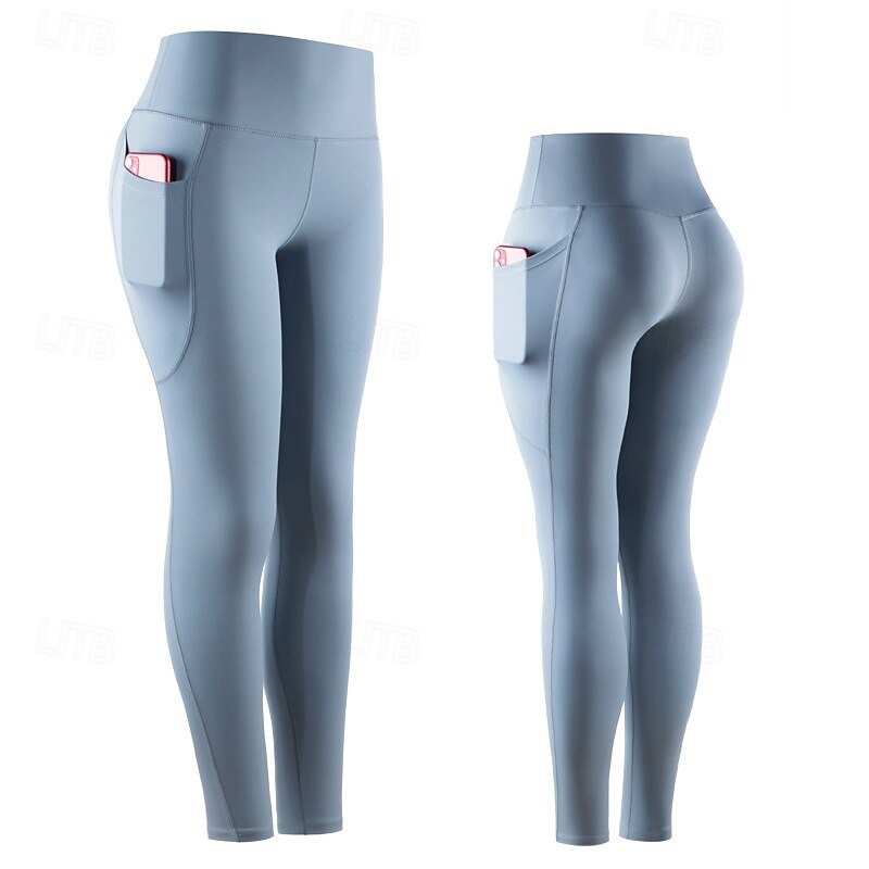 Women's Yoga Pants Yoga Leggings Side Pockets Butt Lift Tummy Control High Waist Pilates Gym Workout Workout Tights Solid Color Black Light Green Light Purple Spandex Fall Sports Activewear Stretchy3