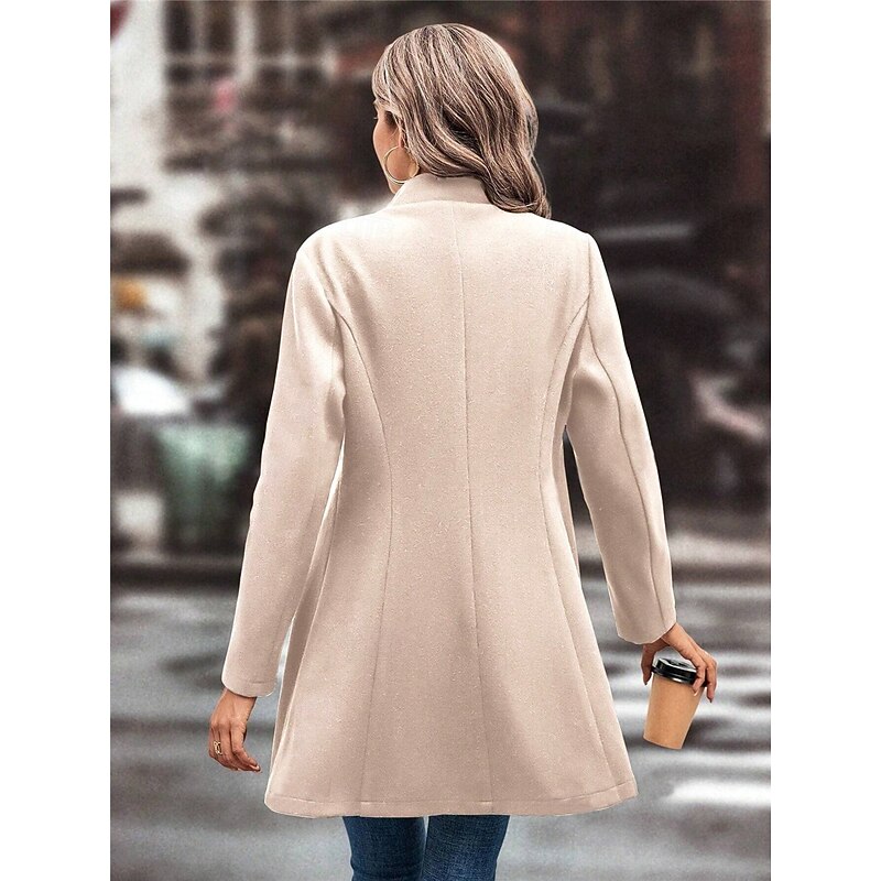 Women's Winter Coat Outdoor Street Daily Wear Fall Winter Regular Coat Regular Fit Thermal Warm Breathable Stylish Casual Jacket Long Sleeve Plain with Pockets Black Apricot Coffee2