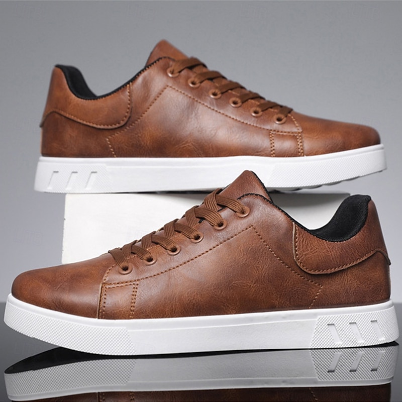 Men's Brown Casual Lace-Up Sneakers - Minimalist Design with White Sole, Everyday Comfort2