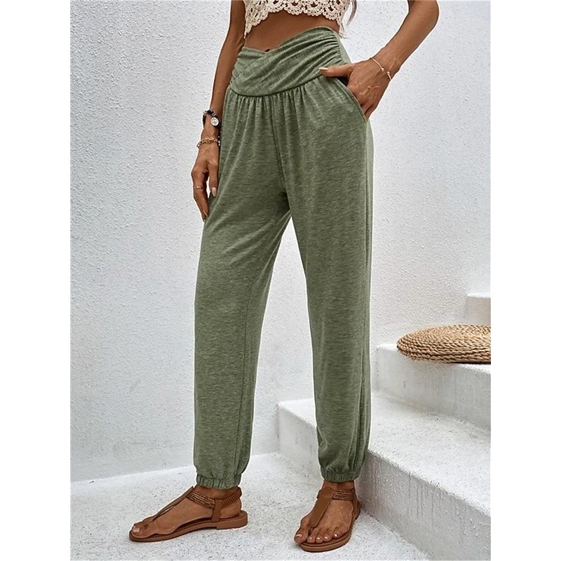Women's Chinos Fashion Streetwear Full Length High Waist Plain Pocket Comfy Soft Comfortable Micro-elastic Outdoor Street Black Blue Khaki Army Green Spring &  Fall Regular Fit2