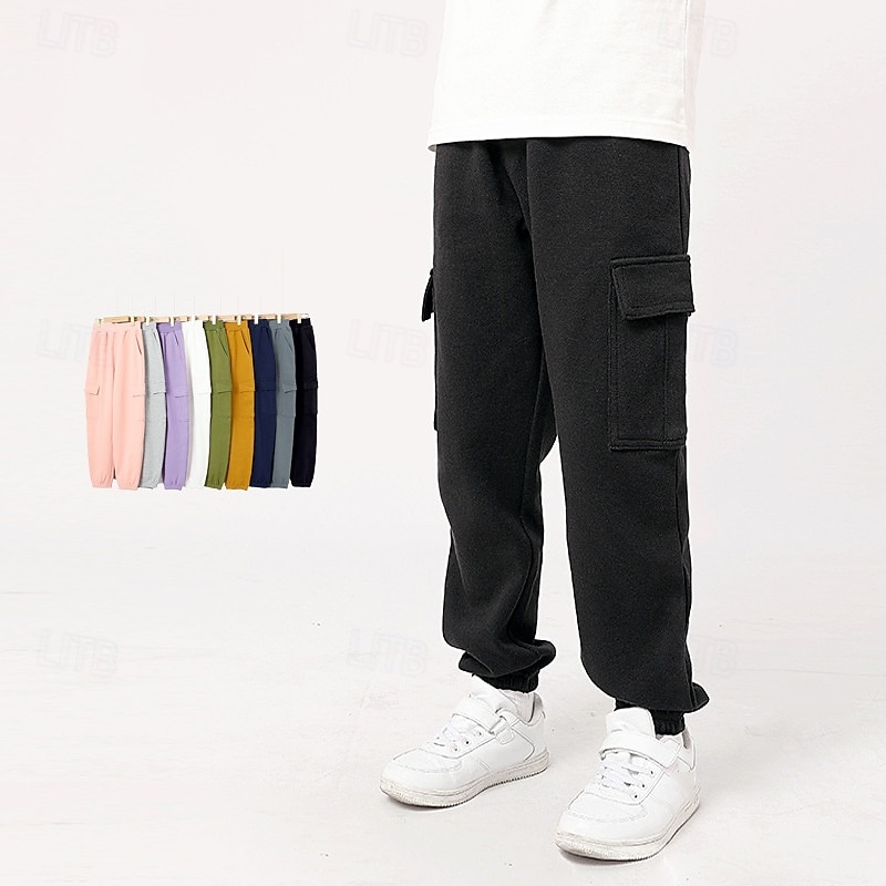 Kids Girls' Trousers Solid Color Streetwear Pocket School 4 years+ Spring Black White Pink2