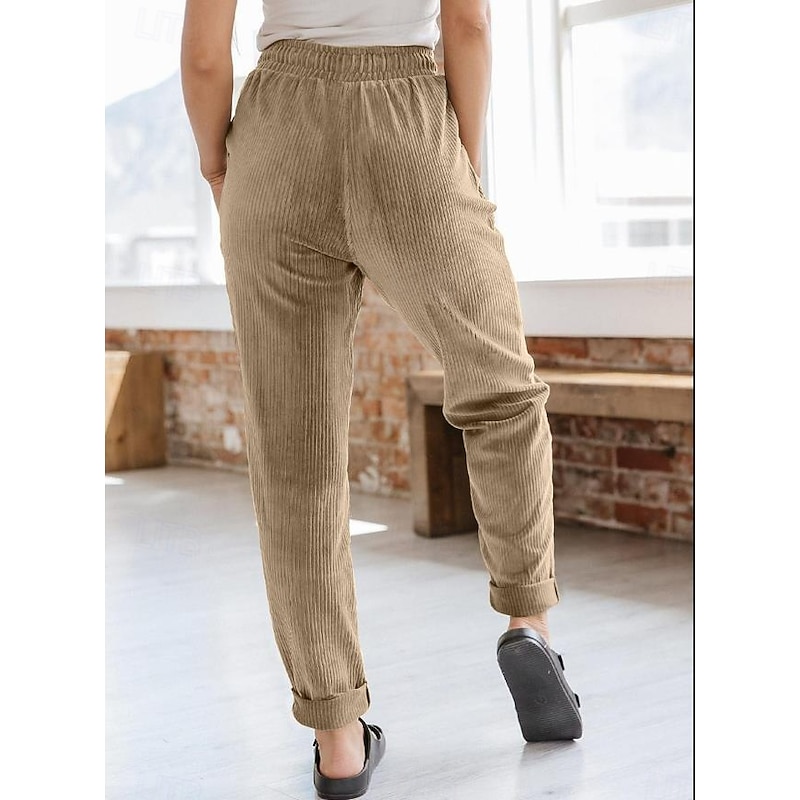 Women's Sweatpants Chinos Fashion Streetwear Full Length Medium Waist Plain Pocket Comfy Soft Comfortable Micro-elastic Outdoor Street Dark Brown Black Deep Blue Khaki Spring &  Fall Loose Fit4
