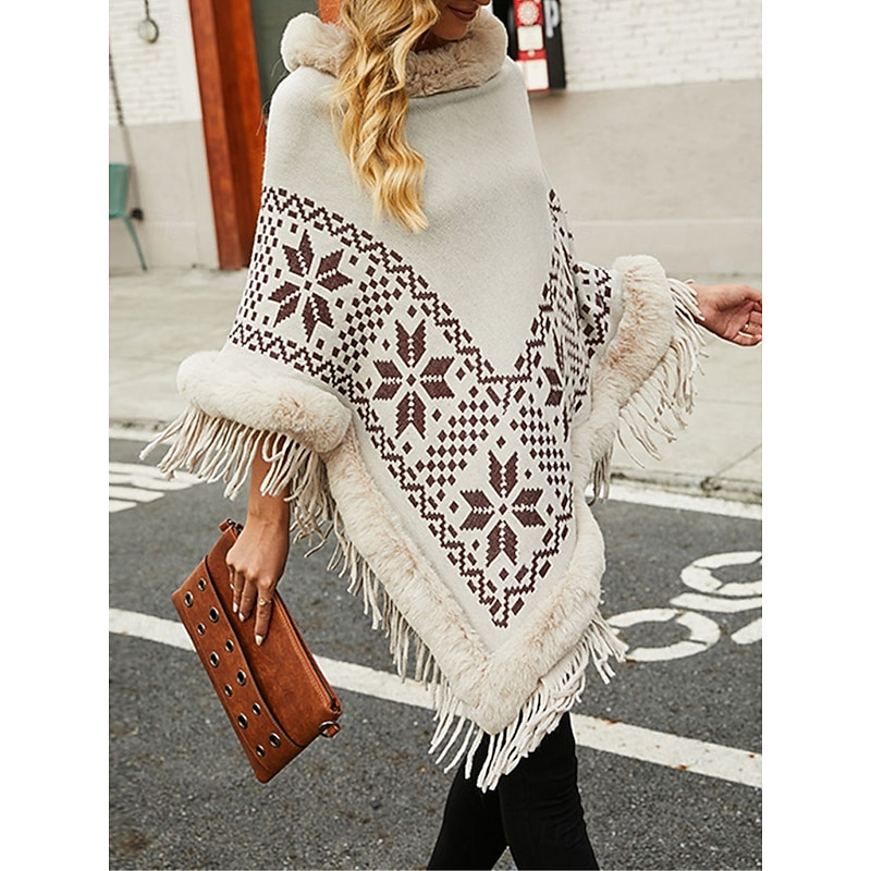 Women's Sweater Pullover Sweater Jumper Shrug Casual Soft Argyle Ribbed Turtleneck Tassel Knitted Faux Fur Trim 3/4 Length Sleeve Long Tops Knit Outdoor Daily Weekend Yellow Wine Fall Winter4