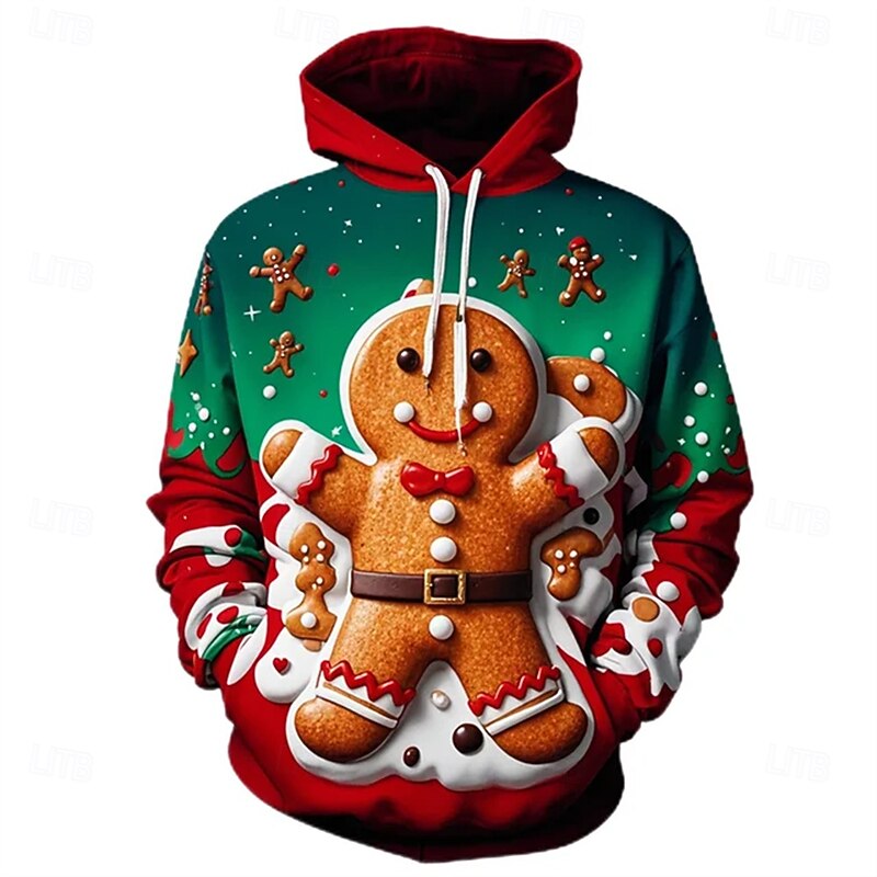 Christmas Gingerbread Man Hoodie Funny Christmas Hoodie 3D Christmas Front Pocket Funny For Couple's Men's Women's Adults' Christmas Carnival 3D Print Party Casual Daily4