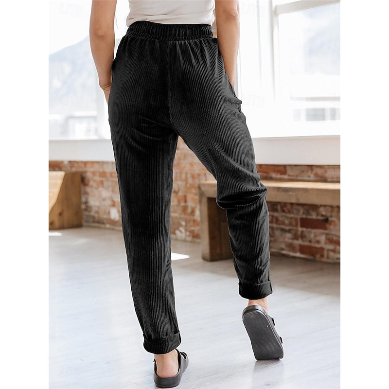 Women's Chinos Fashion Streetwear Full Length High Waist Plain Pocket Elastic Waistband Comfy Soft Comfortable Micro-elastic Outdoor Street Black Navy Blue Khaki Spring &  Fall Regular Fit4