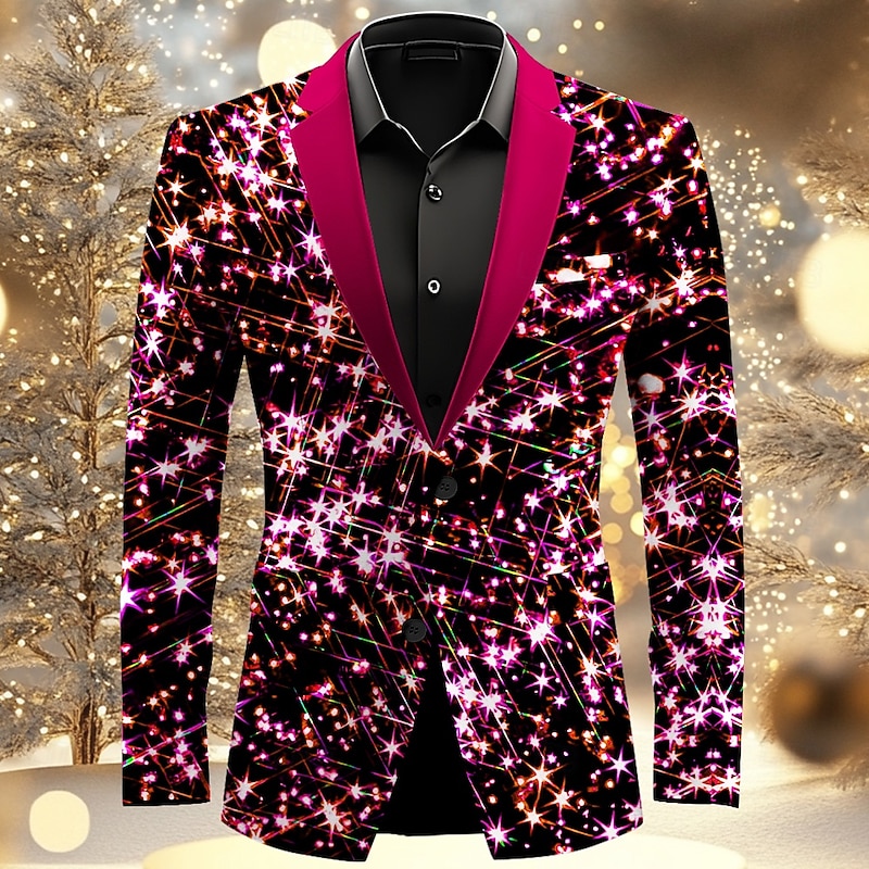 Men's Sparkly Glittery Long Sleeve Turndown Artistic Casual Party Evening Wear Daily New Year Eve Buttons 3D Print Multi Pocket4