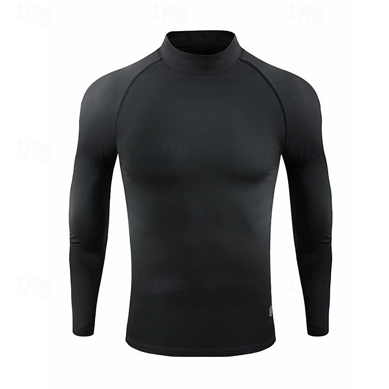 Men's Running T-Shirt Compression Shirt Long Sleeve Tee Tshirt Casual Athleisure Fall High Neck Color Block Quick Dry Breathable Gym Workout Walking Jogging Sportswear Activewear Black Black+Gray2