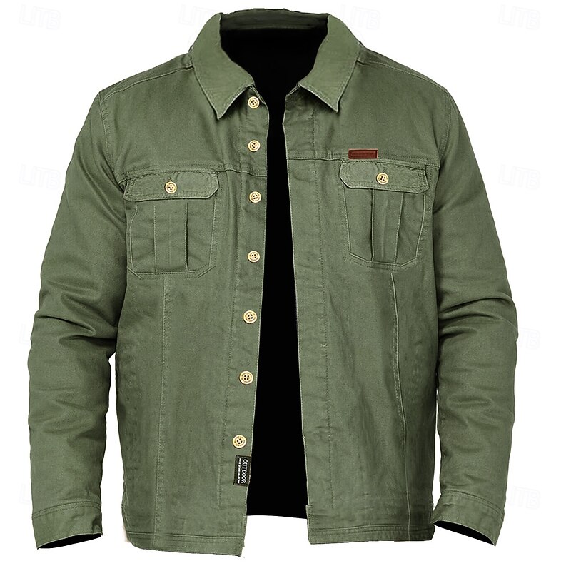 Men's Solid Color Cowboy Work Shirt Western Shirt Cargo Shirt Long Sleeve Vintage Casual Tactical Sports & Outdoor Going out Winter Spring &  Fall Turndown Print Army Green Khaki