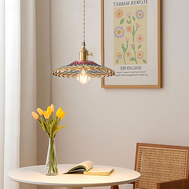 Stain Glass Lights Amber Pendant Lights Kitchen Island Hammered Glass Pendant Lights Glass Shade 110-240V