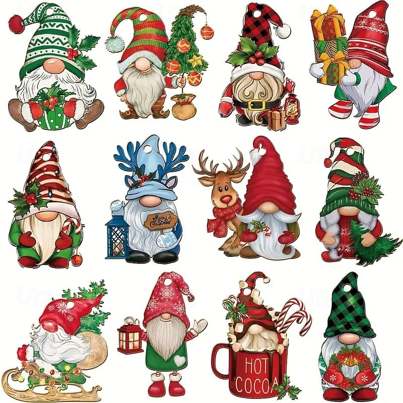 24pcs Christmas Gnome Wooden Ornaments, Perfect for Christmas Tree Decor, Featuring Santa Claus, Reindeer