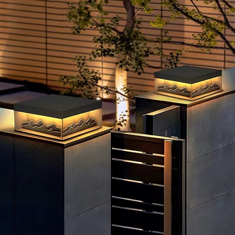 Column Post Lights Square Column Pillar Lamps Modern Black Fence Column Pedestal Light Exterior Waterproof Stainless Steel Gate Deck Stigma Lantern 110-240V 20W2