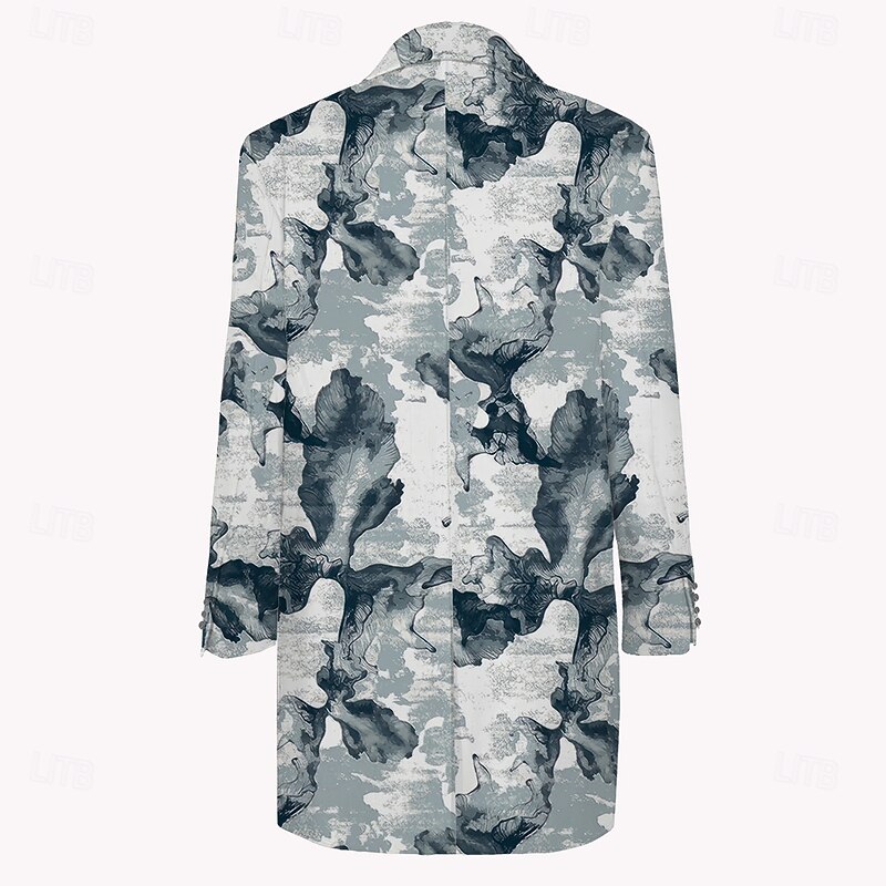 Men's Ink Painting Winter Coat Fleece Jacket Overcoat Thermal Comfortable Artistic Casual Outdoor Party Evening Wear Daily Wear 3D Print Buttons Front Pocket Winter Turndown Long Sleeve Blue2