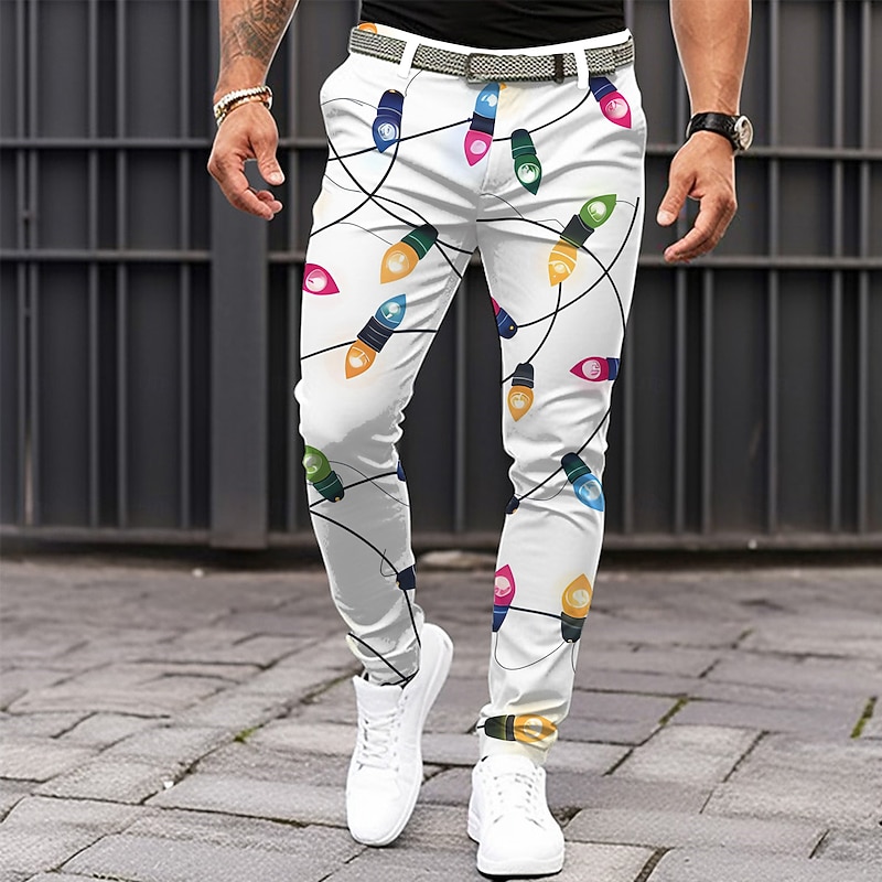 Christmas Men's Christmas Scene Printed Sweatpants Lanterns Casual Dress Zipper Pocket Mid Waist Party Home Summer Spring Fall 3D Print Slim Fit Inelastic
