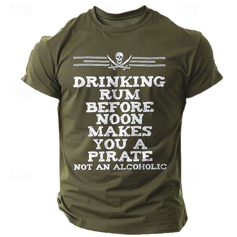Men's Funny Pirate T-Shirt - Drinking Rum Before Noon Graphic Lifestyle Tee Short Sleeve3