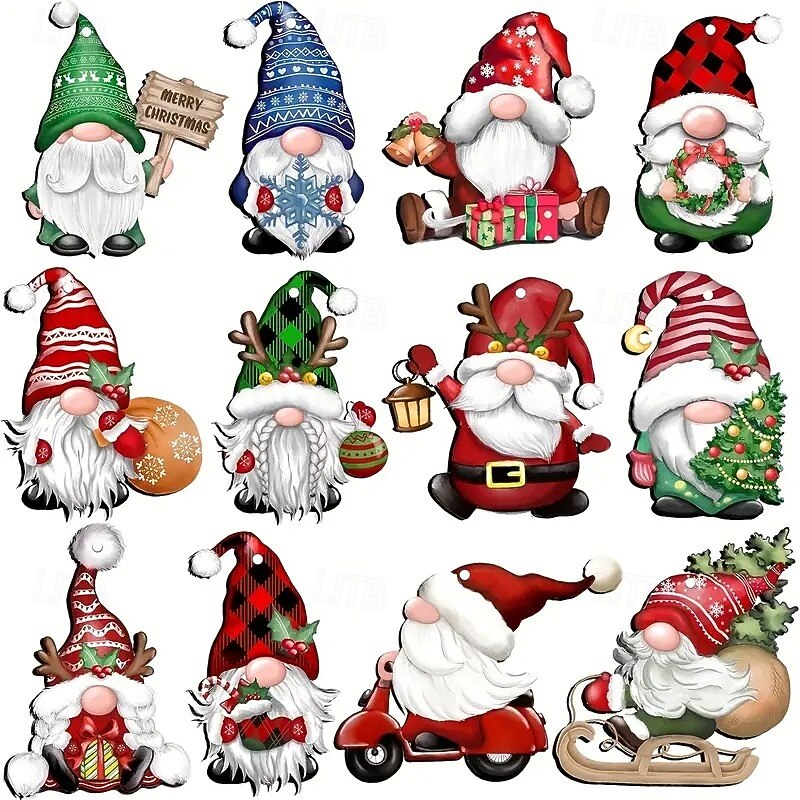 24pcs Christmas Wooden Ornaments, Xmas Tree Pendant Decoration - Versatile Gnome Santa Hanging Ornaments for Christmas and Holiday Parties