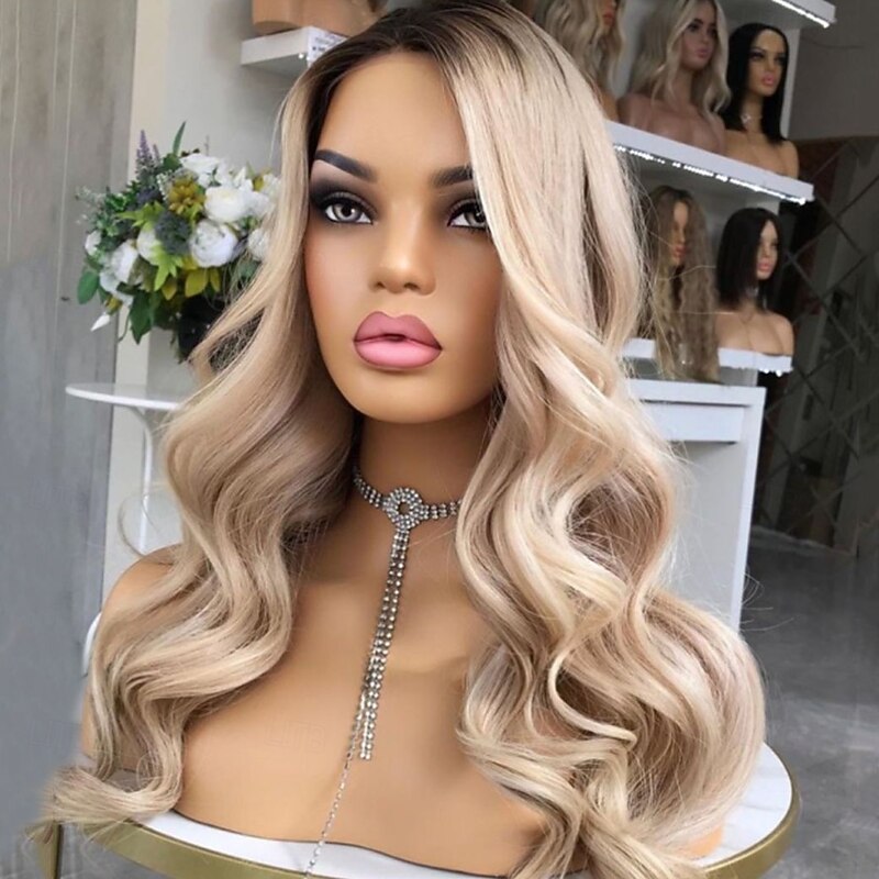 Remy Human Hair 13x4 Lace Front Wig Free Part Brazilian Hair Wavy Blonde Wig 130% 150% Density Ombre Hair Glueless Pre-Plucked For Women Long Human Hair Lace Wig3