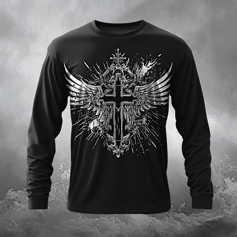 Men's Cross T Shirt Long Sleeve T shirt 3D Print Crew Neck Shirt Daily Designer Athleisure Street Casual Black Summer Spring Fall Clothing Apparel S M L XL XXL XXXL
