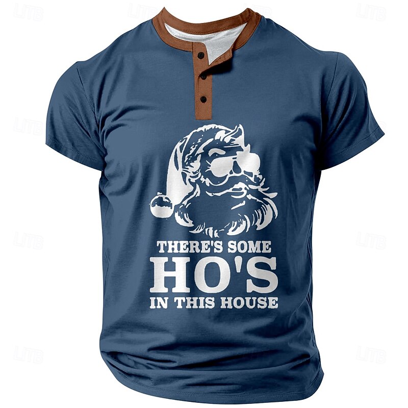 Men's Christmas Santa Claus T Shirt Short Sleeve 3D Print Fashion Outdoor Athleisure Street Sports Outdoor Festival Summer Spring Black Red Blue Green Henley Henley T-Shirt4